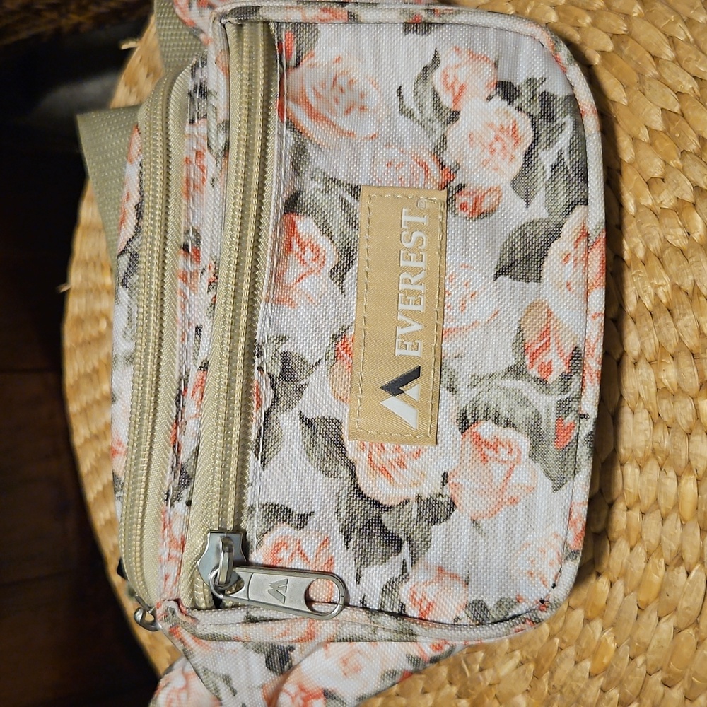 Everest Cream & Tan Floral Waist Bag with Adjustable Strap